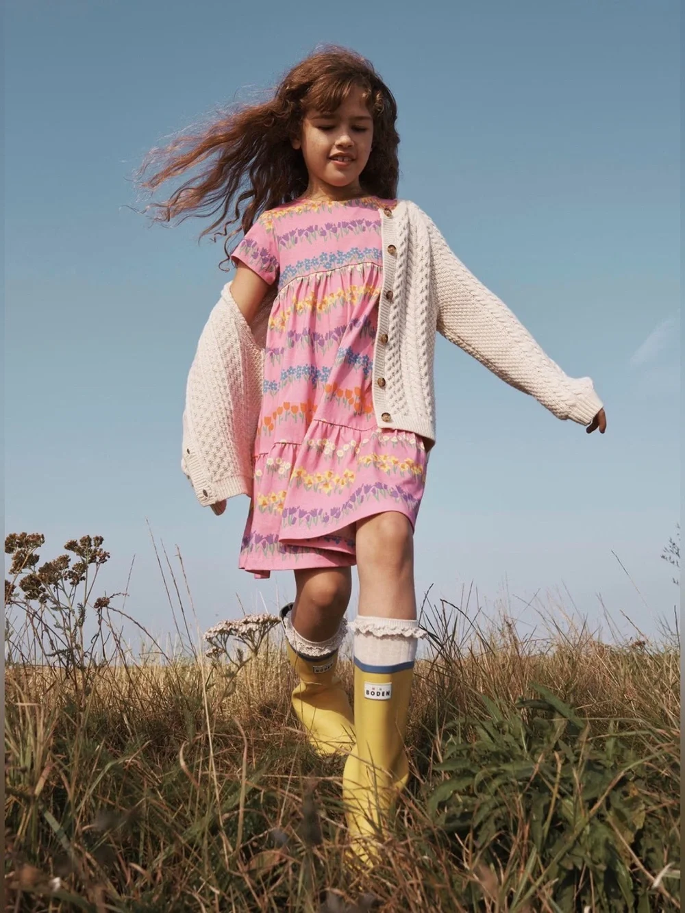 Mini Boden Ariel Twirly Jersey Dress Pink Floral Stripe Print Pockets 9-10Y